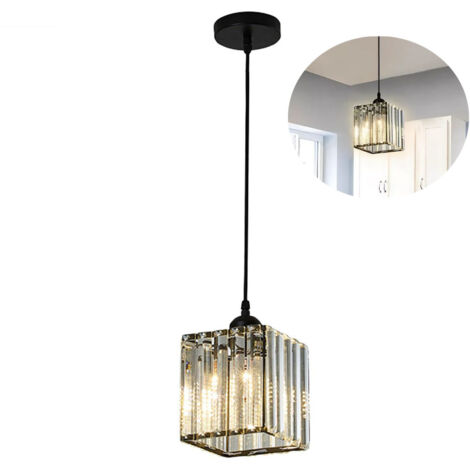 Lustre moderne en cristal, suspension minimaliste, plafonnier E27, hauteur de câble réglable, convient au salon et à la cuisine (noir).