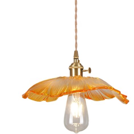 Lustre moderne en verre transparent, 11 pouces/280 mm de diamètre, avec un abat-jour floral adapté aux fermes (orange).