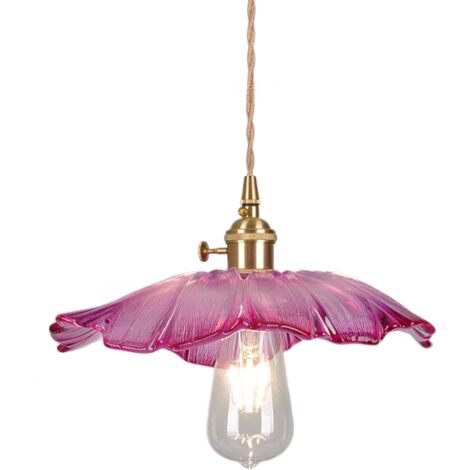 Lustre moderne en verre transparent, 11 pouces/280 mm de diamètre, avec un abat-jour floral adapté aux maisons de campagne (violet).