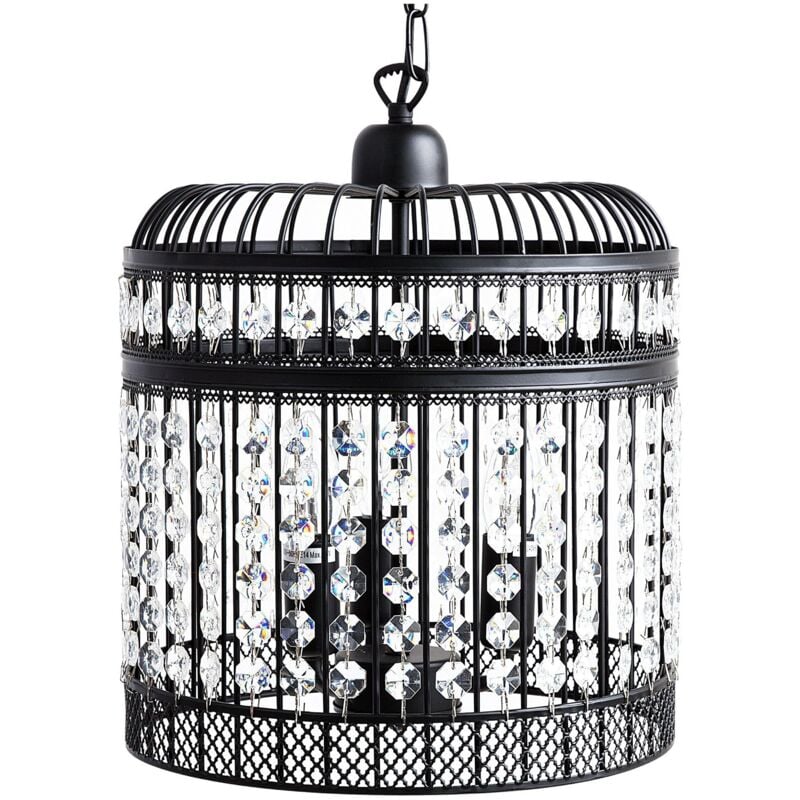 Beliani - Lampe Suspension Cage à Oiseaux en Acier Noir Orné de Cristaux E14 40W a++ Design Glamour et Urbain pour Salon Chic ou Salle à Manger