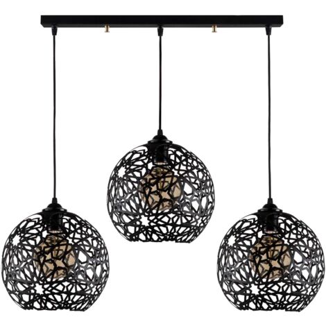 Lustre noir moderne en métal – Dimensions 100 x 25 cm – Hauteur réglable 115 cm – 3 douilles E27 pour éclairage chaleureux – Ozaia