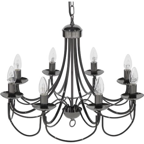 Lustre Noir en Métal pour 8 Ampoules E14 Max. 40W Design Classique Glamour et Rétro pour Salon ou Salle à Manger Élégante Beliani - Noir
