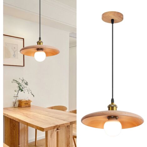 Lustre nordique en bois massif antique Décoration de bar Eclairage LED D28cm X H18cm