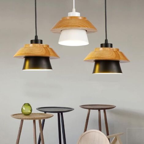 Lustre nordique en bois massif en aluminium chambre restaurant café personnalité de la mode créative lustre en bois (White)