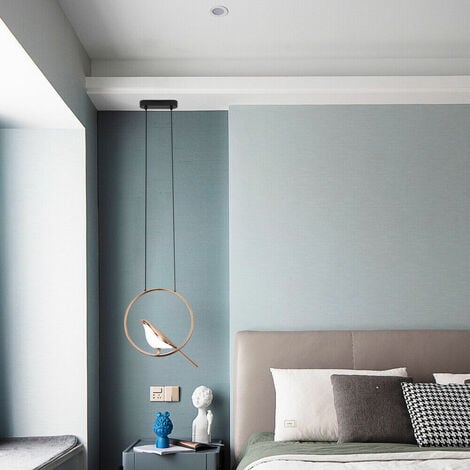 Lustre oiseau moderne lampe LED chambre à coucher restaurant cuisine variable chaud, blanc et neutre, D30cm, Câble 100cm Or + Noir