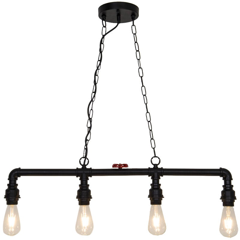 Lustre ou plafonnier Robin 100cm réglable métal noir et rouge compatible led