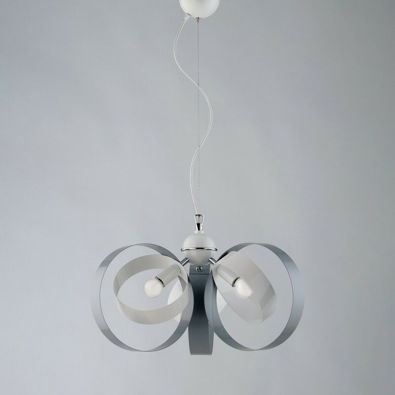 Lustre pendentif fer trois lumières Blanc Gris 44x h26 cm Lustre pendentif fer trois lumières Blanc Gris 44x h26 cm