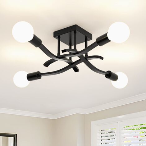 Lustre, plafonnier à 4 têtes, suspension industrielle vintage, luminaire de plafond, noir (ampoule non incluse)
