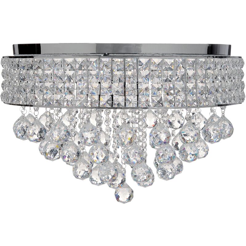 Lustre Plafonnier Éclairage Salon Salle à Manger en Métal Argenté avec Cristaux de Verre Finition Chromée Cedeira