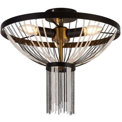 Lustre plafonnier lampe de salle à manger cristaux clair noir laiton 3x E14