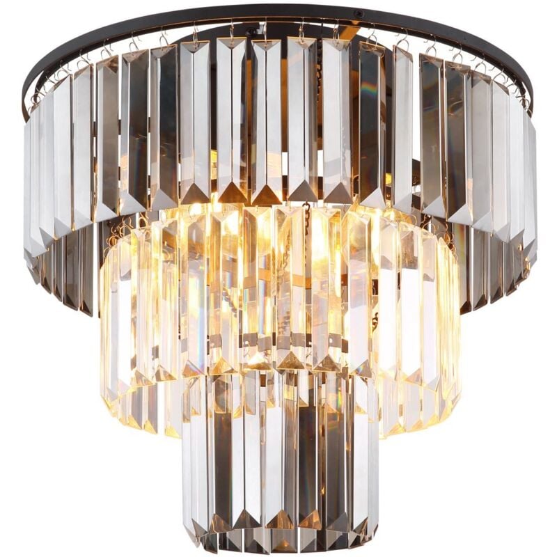 Globo Lighting - Lustre plafonnier lampe de salon lampe de salle à manger lampe de chambre à coucher, cristaux de verre en métal couleur fumée, 3