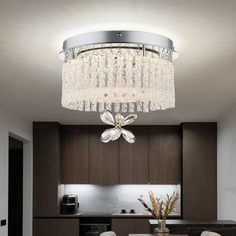 Lustre Lampe de plafond Lampe de plafond de salon Lampe de cristal, tenture en verre cristaux clairs, led 12W 840Lm blanc neutre, DxH 28x22cm