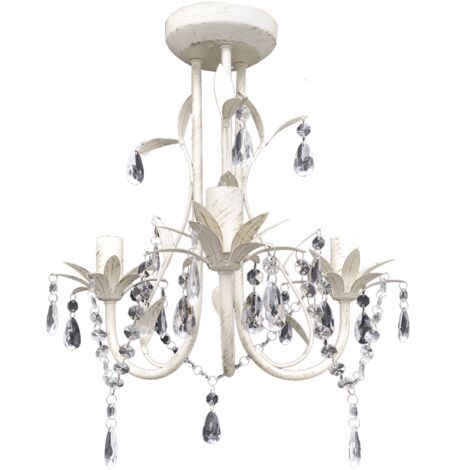 Lustre plafonnier suspendu lampe antique cristal 30 cm blanc