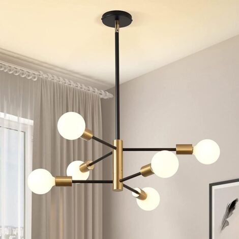 Lustre Plafonnier Vintage, 6 Lumières E27 Lustre Sputnik Industriel,Moderne Suspension Luminaire Rétro en Métal Lampe de Plafond pour Salon, Chambre, Cuisine, Bar (6 Lampes)
