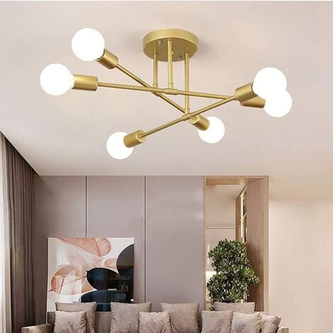 Lustre Plafonnier Vintage, Plafonnier LED Moderne 6 Bras, Plafonnier 6 Lumières E27 Suspension Industrielle pour Salon Chambre Loft Cuisine (Sans Ampoule)