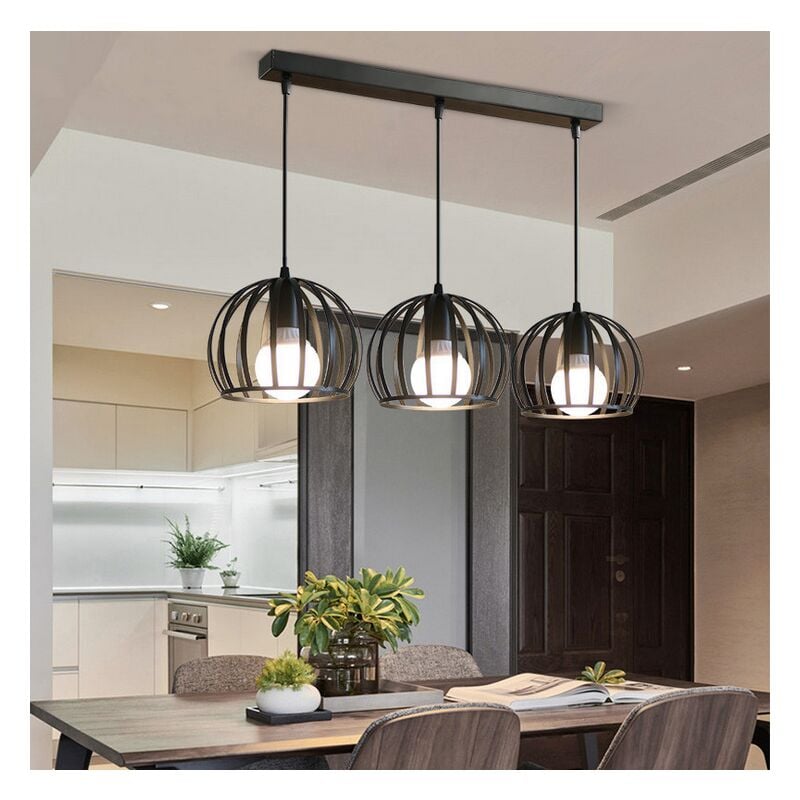 Lustre Rétro Antique Suspension Luminaire Vintage Plafonnier Métal Fer - Noir E27