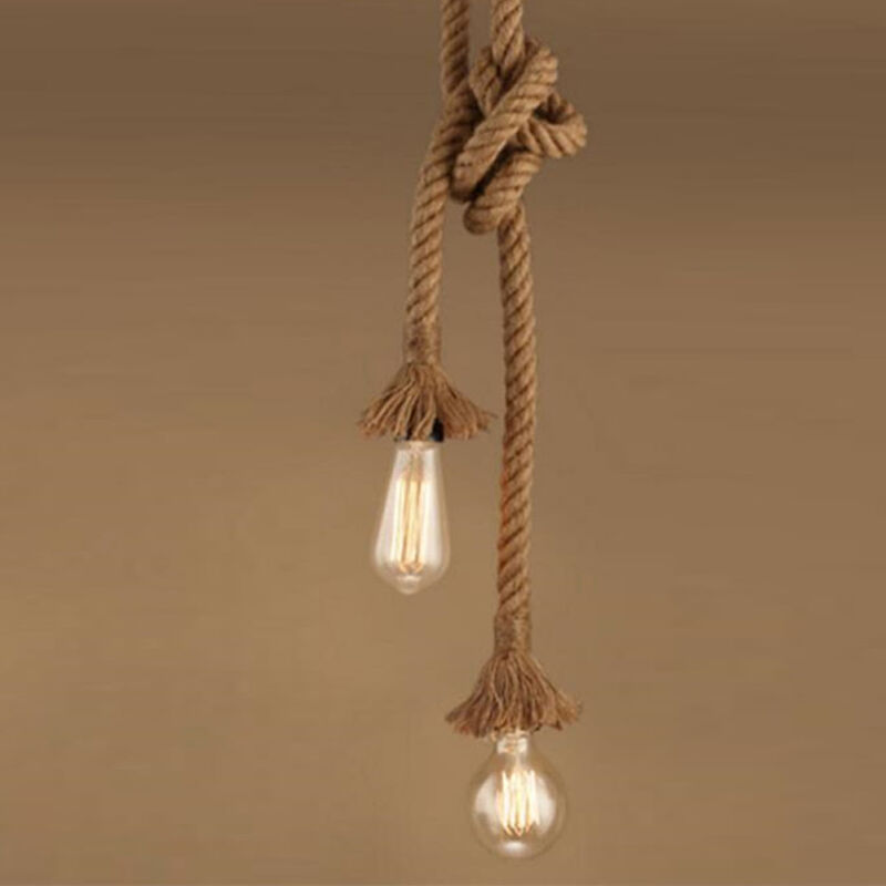 

Lustre Retro Vintage Colgante de Luz Cuerda de Cáñamo (400CM) Lámpara de Techo Industrial E27 Lámpara Colgante Antigua de Doble Cabeza para Comedor