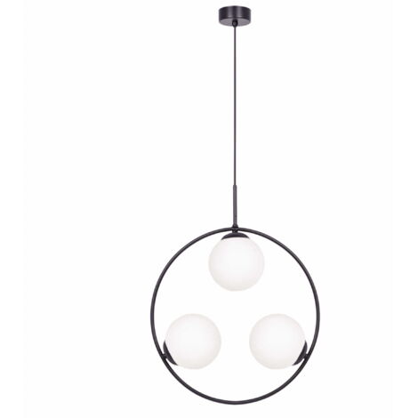 Lustre rond 3 globes verre opalin noir E14 Kaja PARVA