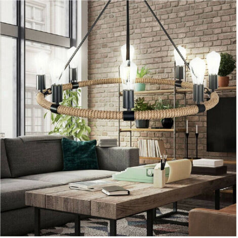 Lustre Rustique En Métal Chanvre Avec Douille E27 Lampe Industrielle A20