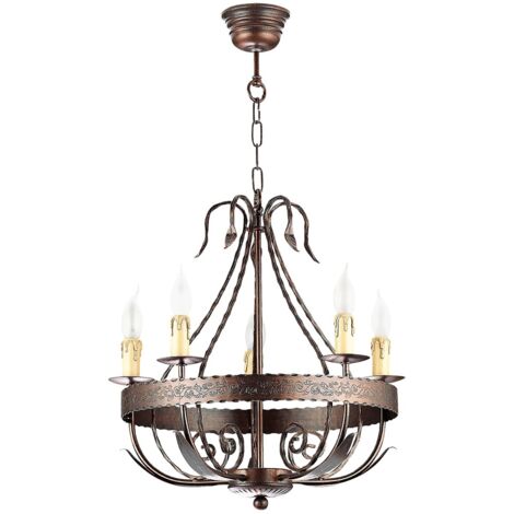 Lustre rustique Loara sur chaîne cuivre patiné 5xE14 Luminex