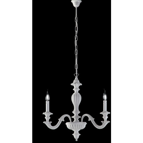 Lustre shabby blanc en bois trois lumières 43x h57 cm