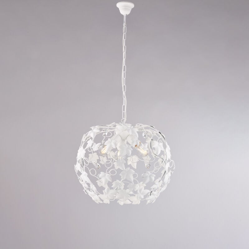 Edera Lustre en fer laqué blanc décoration shabby chic et strass cristal 3 lumières 105 d.50 BL50-3-BCO