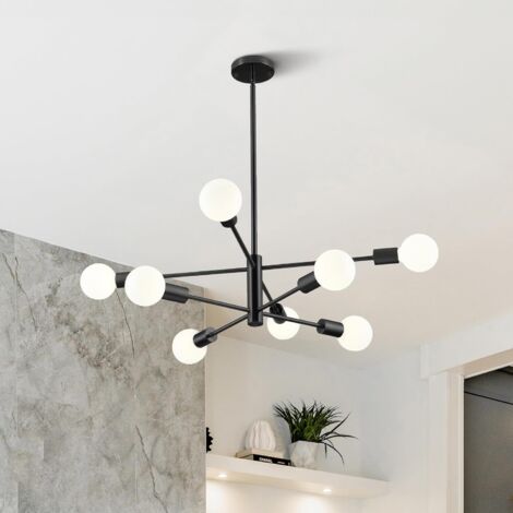 Lustre Spoutnik, suspension vintage 8 lumières, plafonnier industriel rétro, lustre moderne noir (sans ampoule blanche)