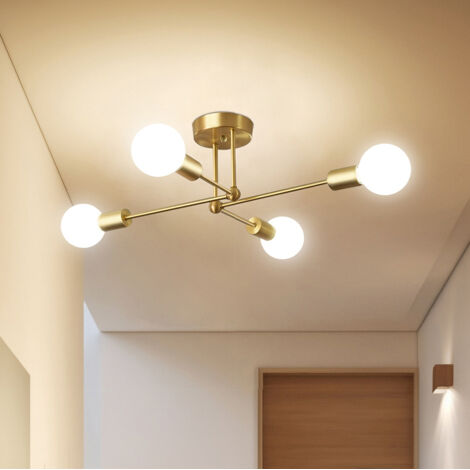 Lustre Sputnik Vintage, Plafonnier Industriel 4 Lumières, Plafonniers en Fer, Forme DIY, Base E27, Lumière Blanche Chaude (Avec Ampoule)
