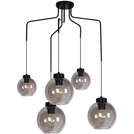 Lustre suspendu 5 globes verre noir E27 Kaja K-4875