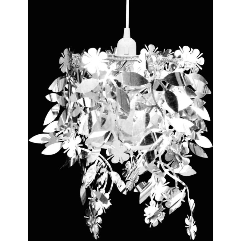 Lustre suspendu à feuilles paillette 21,5 x 30 cm Argenté, Argent, 241129