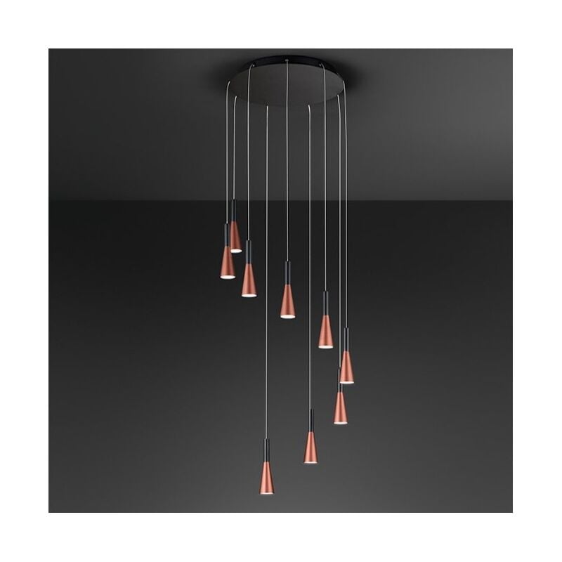 Perenz - Lustre suspendu cone Or-rose noir mat 9x7W 3000K
