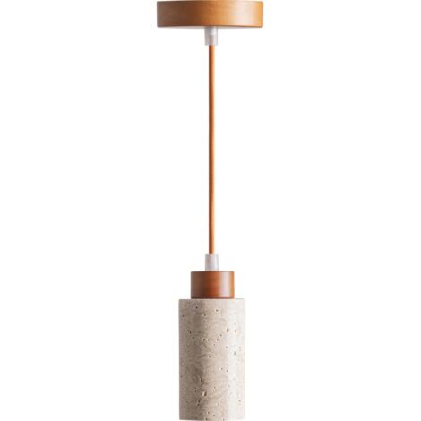 Lustre suspendu contemporain en travertin beige et cristal texturé - Beige travertin naturel et cristal clair