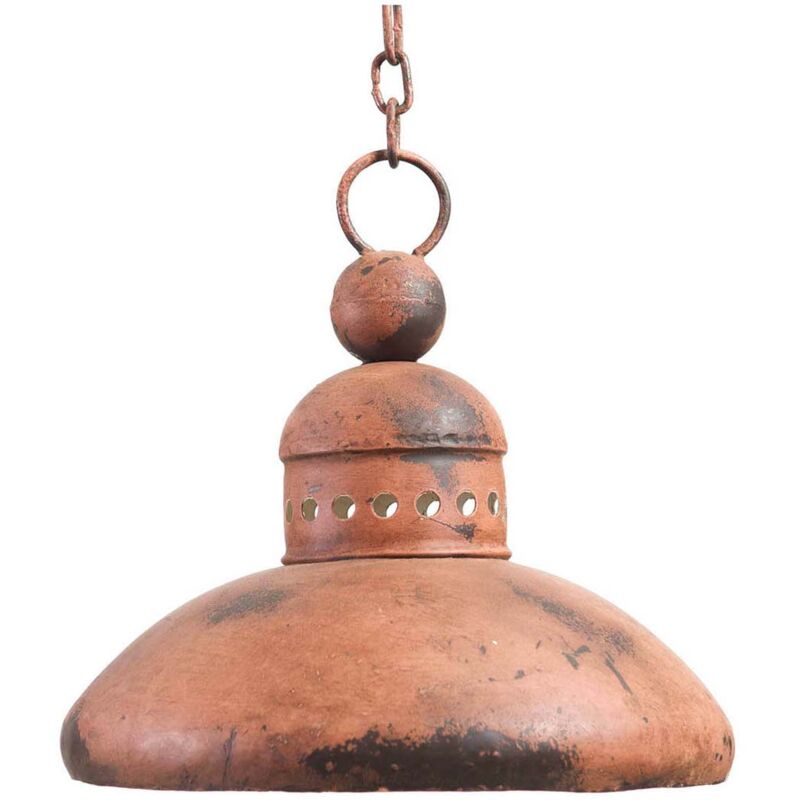 Biscottini - Lustre suspendu du dessin industriel, fait en fer, finition orange patinée L29xPR29 xPR35 cm non électrifié