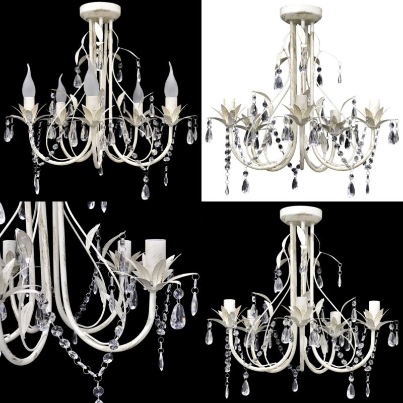 Vidaxl - Lustre suspendu en cristal 5 douilles d'ampoule - lustre - lustres - Home & Living - Blanc