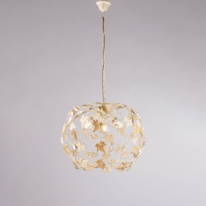 Edera Lustre en fer laqué ivoire décor or antique et strass cristal 3 lumières 105 d.50 BL50-3-AV