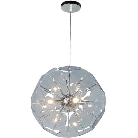 Lustre en métal chrome et acrylique 3 feux – Hauteur réglable 120 cm – Diamètre 35 cm – Culot G9 pour ampoules LED – Sampa