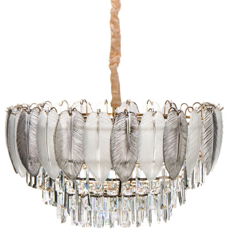 Lustre Suspendu Glamour en Métal Verre Cristaux et Laiton 50 cm Transparent Canagua