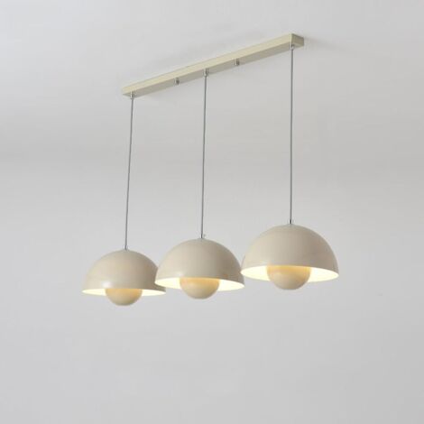 Lustre suspendu moderne en métal beige – Abat-jour globe pour cuisine et salon – Installation facile – Ambiance chaleureuse