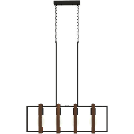 Lustre suspendu rustique avec 4 cadres pivotants et chaîne réglable, 80x21x90-130 cm, noir et marron
