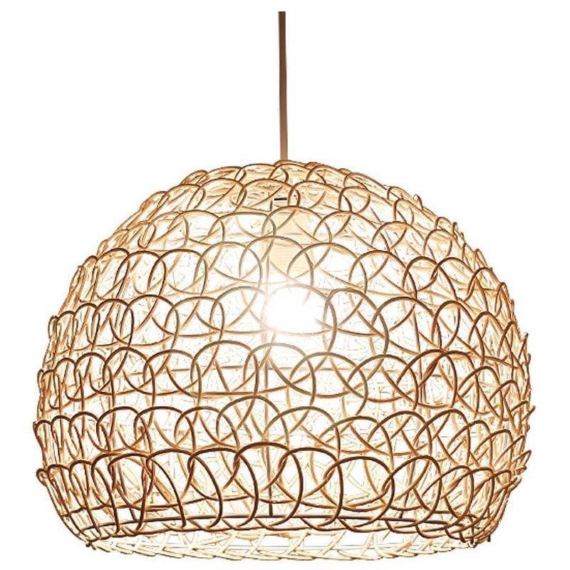 Lustre Suspension 25 cm Country Style Rétro Lampe Suspendue En Rotin Tissé à La Main En Bambou Abat Salon Chambre Hauteur Réglable Lampe De Plafond