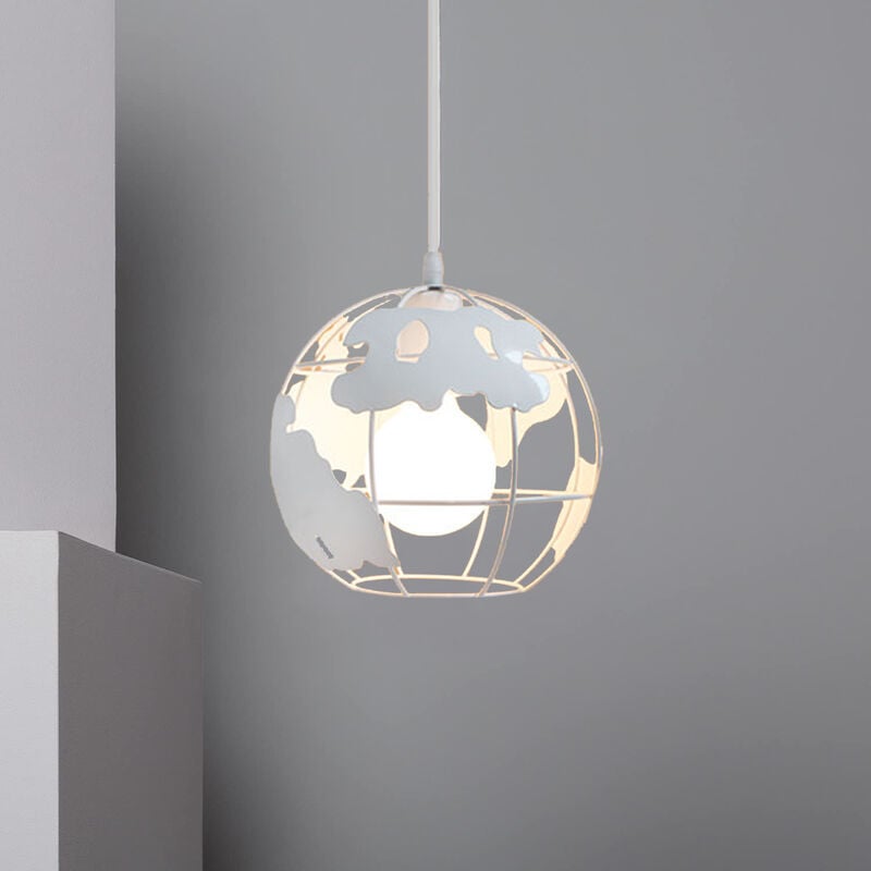 Lustre Suspension Industrielle Vintage Rétro Cage Forme de Globe E27 20cm pour Chambre Salon Blanc - Single 1PCS