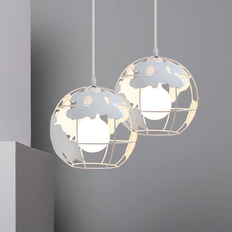 Lustre Suspension Industrielle Vintage Rétro Cage Forme de Globe E27 20cm pour Chambre Salon Blanc - Single 2PCS
