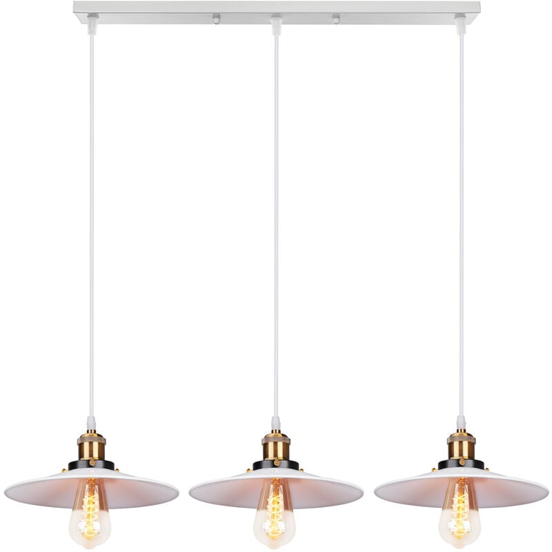 Lustre - suspension 3 Lumieres Retro Lampe Suspendue Industrielle E27 22cm Blanc