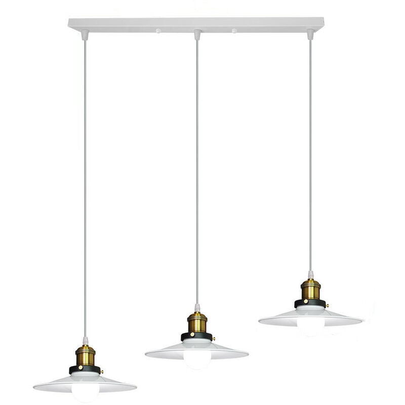 Wottes - Lustre Suspension 3 Luminaires Abat-jour E27 Lampe Plafonnier Vintage Industriel pour Chambre Cuisine Café Tout Blanc