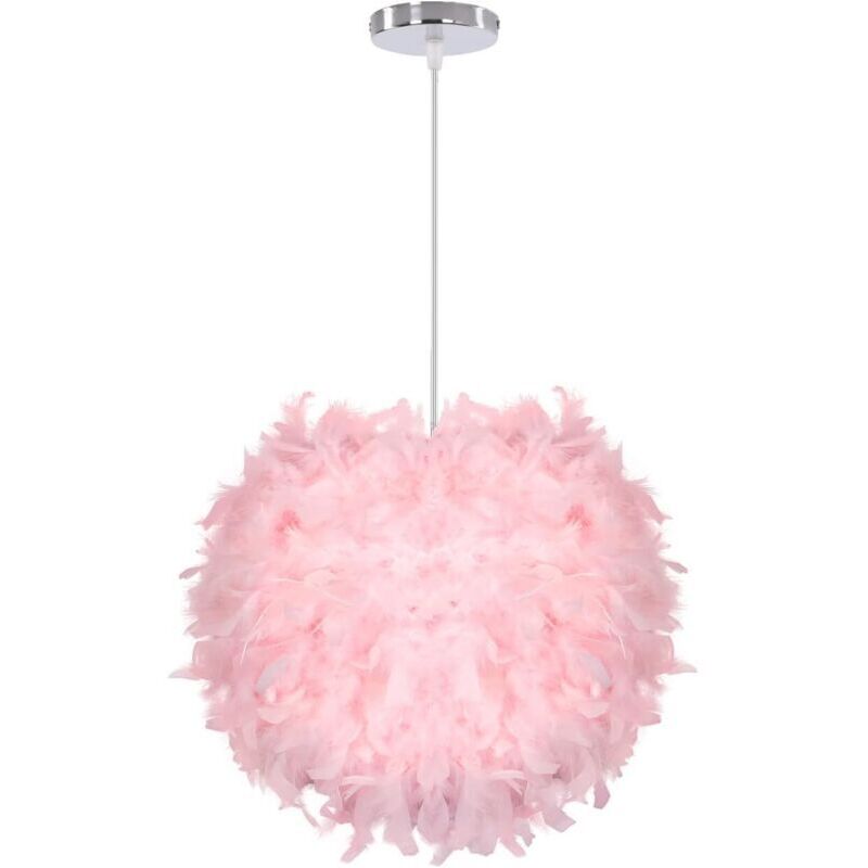 Lustre Suspension Ø 30cm Plafonnier Lustre Plume Rose Suspension Luminaire pour Chambre Salon (Rose)-RAPANDA