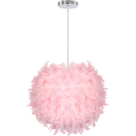 Lustre Suspension Ø 30cm Plafonnier Lustre Plume Rose Suspension Luminaire pour Chambre Salon (Rose)-RAPANDA