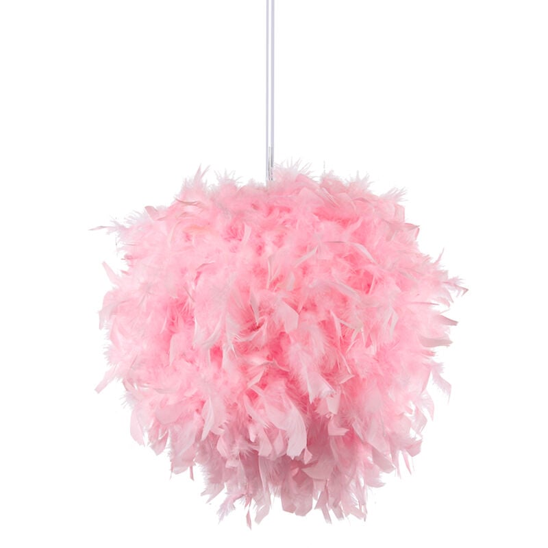 Lustre Suspension 35cm en Boule Plumes E27 Luminaire pour Chambre d'enfant Salon Rose