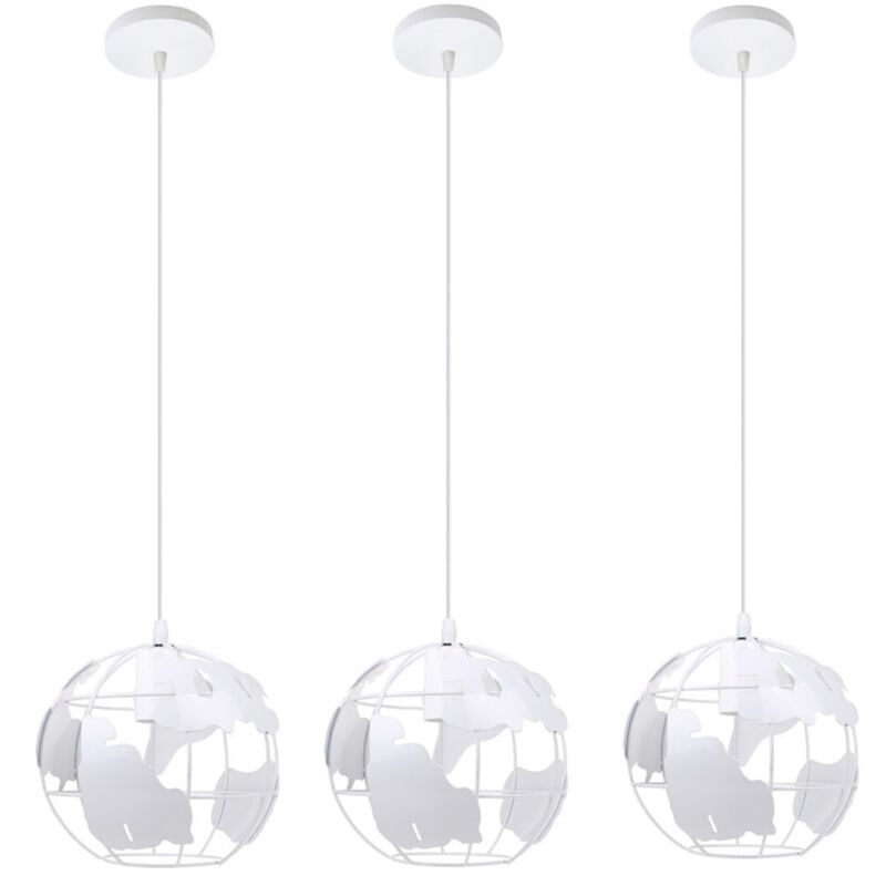 Lampe Suspension Moderne E27 Ø20cm Suspension Luminaire Métal pour Salon Chambre Couloir Blanc - 3Pcs