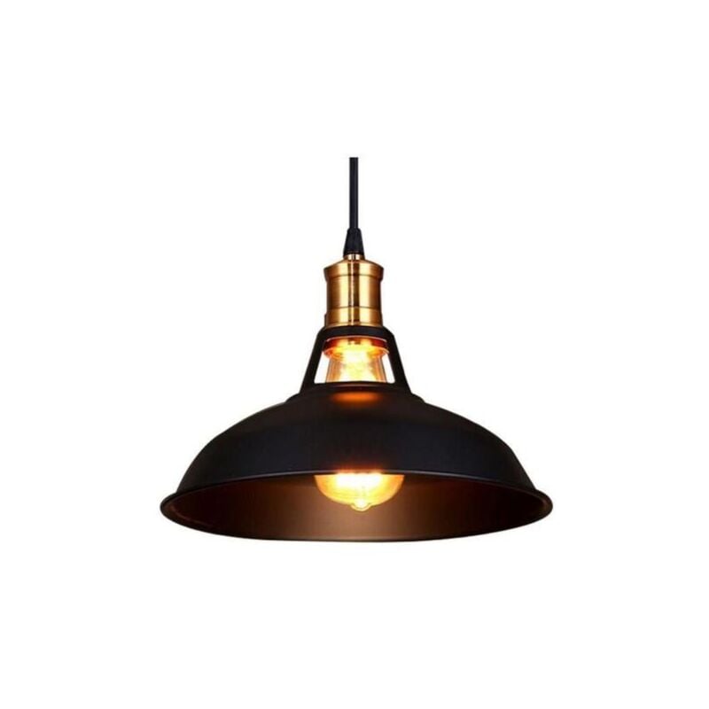Wottes - Lustre Suspension Industrielle Vintage Luminaire Plafonnier Abat-jour en Métal Lampe à Suspension Ajustable E27 Ø27CM Noir - 1Pcs