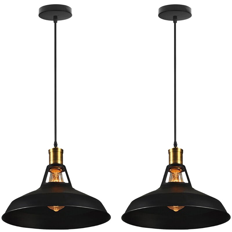 Wottes - Lustre Suspension Industrielle Vintage Luminaire Plafonnier Abat-jour en Métal Lampe à Suspension Ajustable E27 Ø27CM Noir - 2Pcs